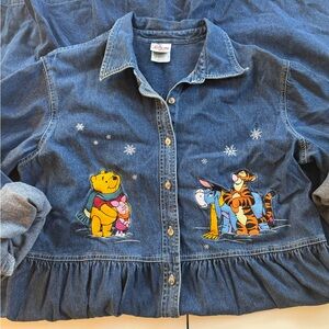 Vintage Disney Blue Denim Dress with Winnie the Pooh and Friends Sz XL 90s mom